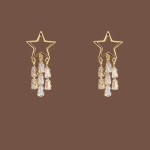 Gold Star Crystal Fringe Earrings